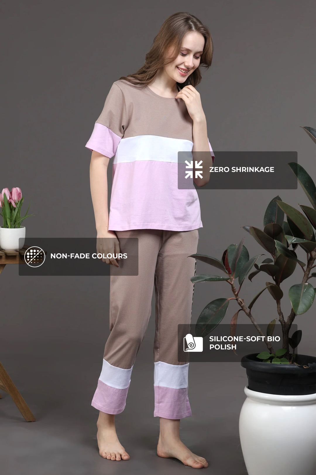 SLUMBER EVERYDAY AMBER GLOW LOUNGE SET MADE OF COTTON