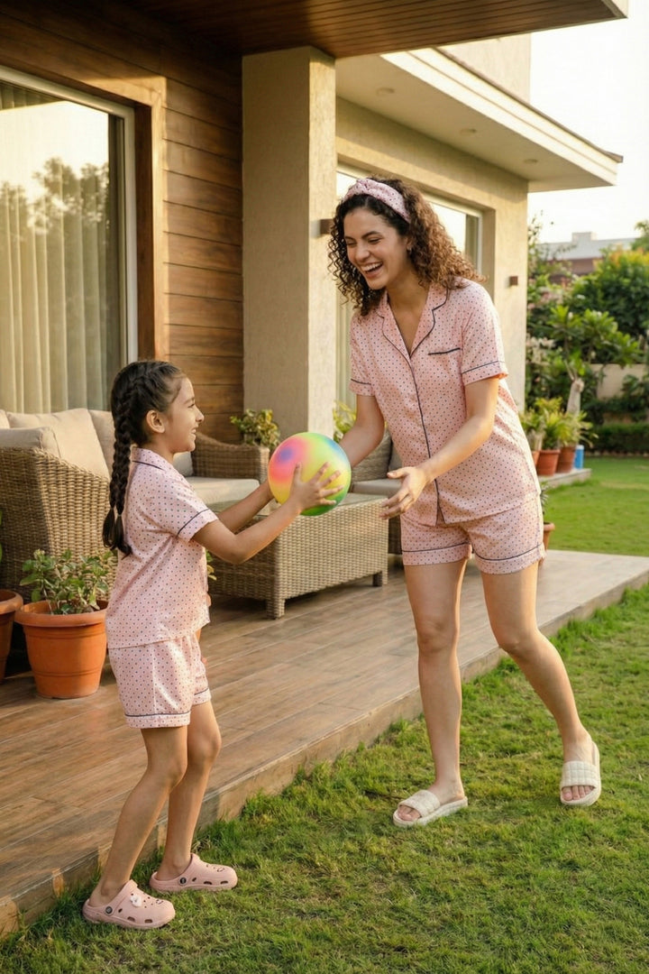 SWEET BLUSH  MOM AND ME COLLARD SHORT SET IN JAPAN SATIN