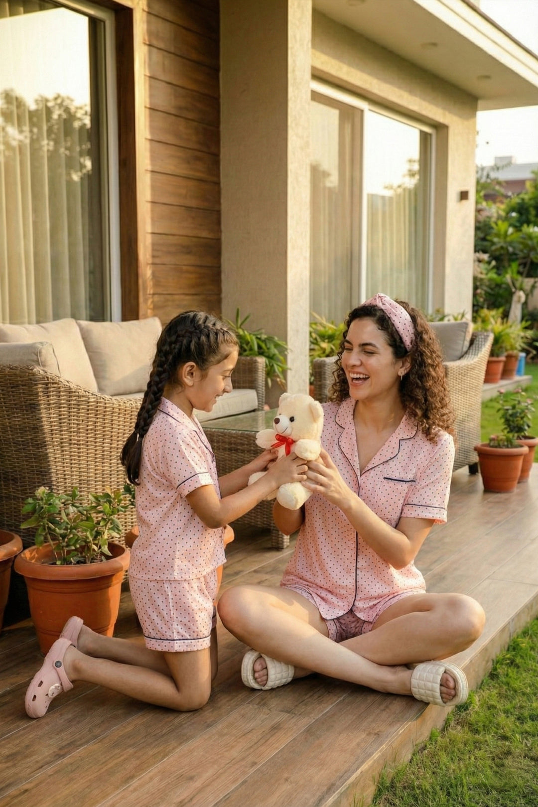 SWEET BLUSH  MOM AND ME COLLARD SHORT SET IN JAPAN SATIN