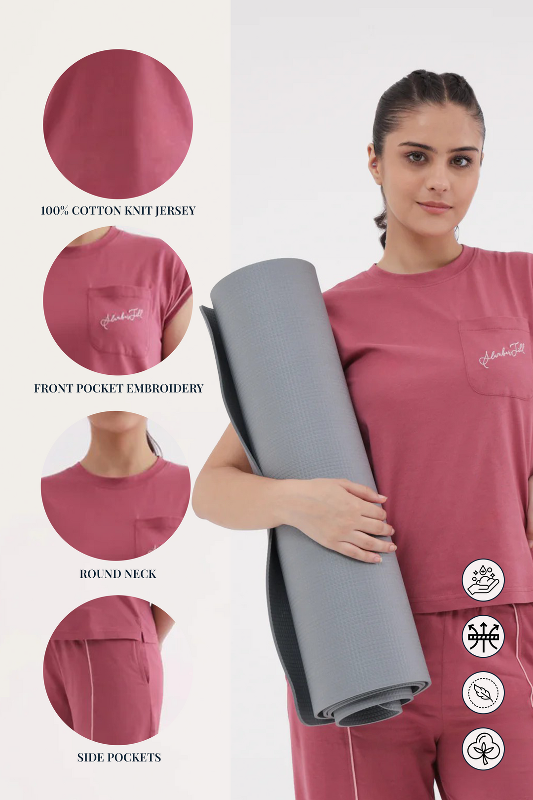 Slumber Jill Everyday Comfort Mauve Wood Cotton Jersey Coord Set