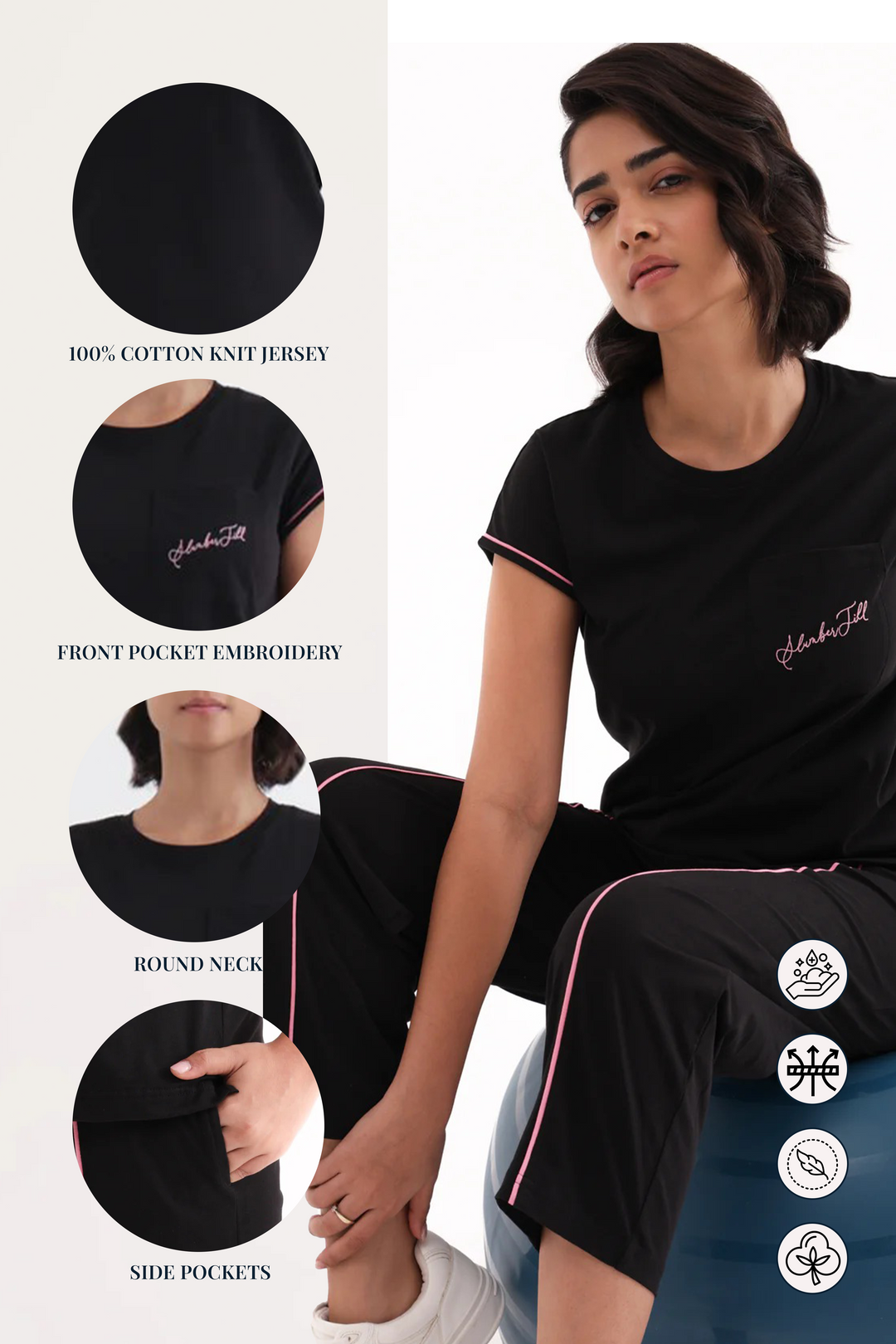 Slumber Jill Everyday Comfort Midnight Black Cotton Jersey Coord Set