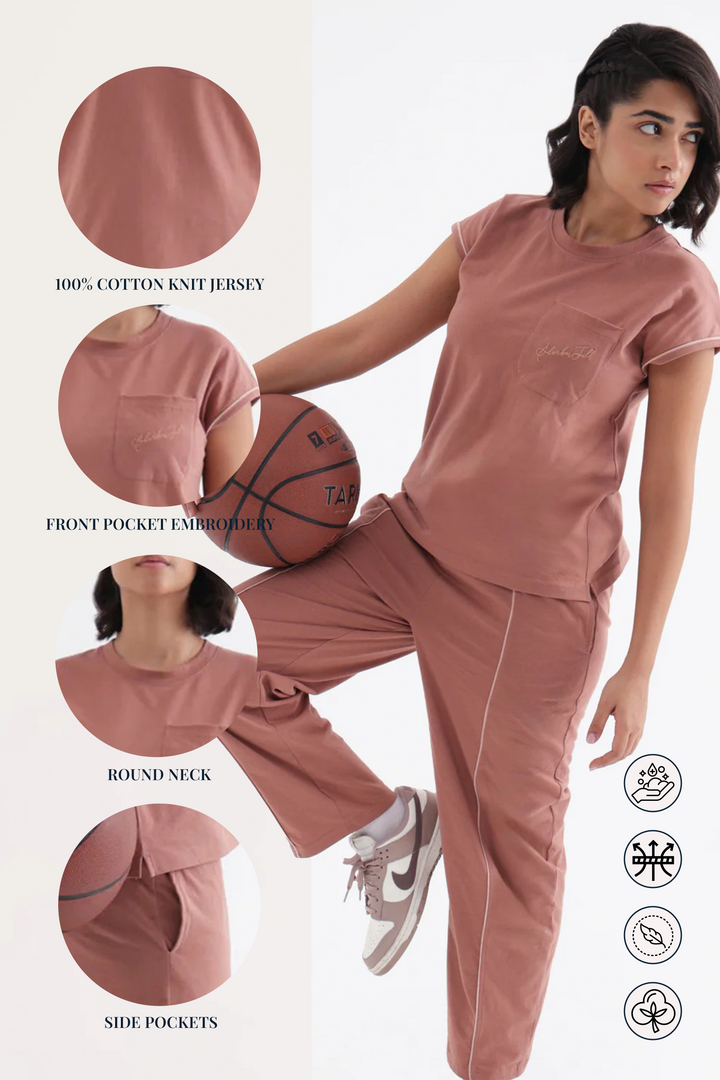 Slumber Jill Everyday Comfort Mocha Brown Cotton Jersey Coord Set