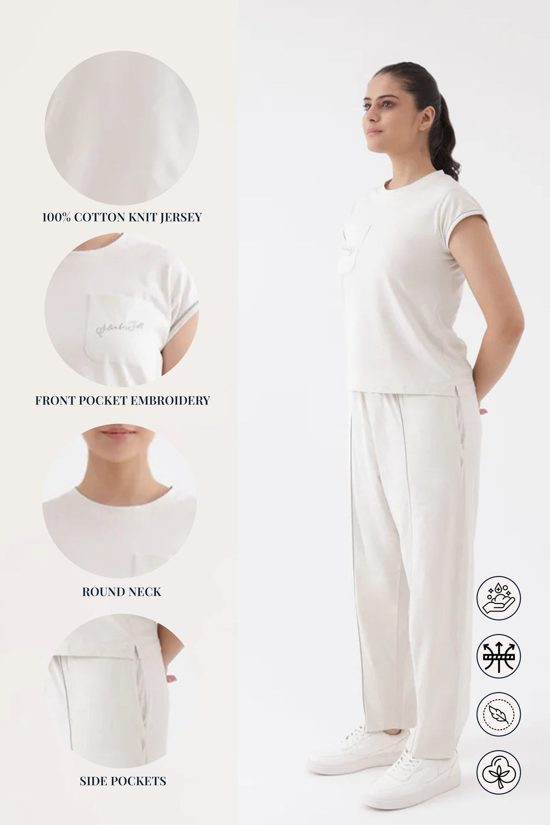 Slumber Jill Everyday Comfort White Onyx Cotton Jersey Coord Set