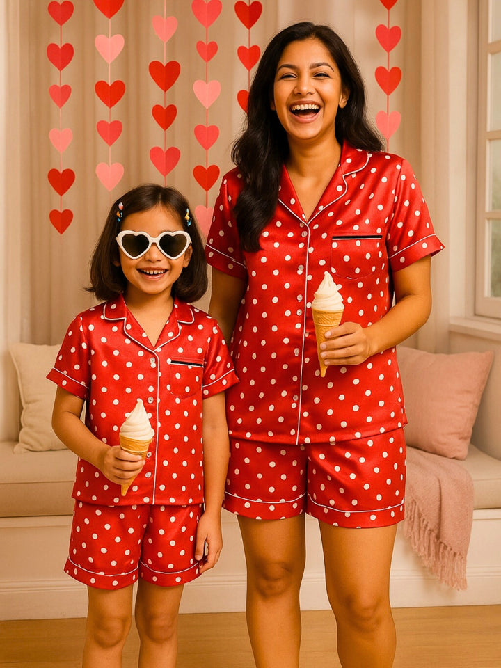 POPPY POLKA MOM AND ME COLLARD SHORT SET IN JAPAN SATIN