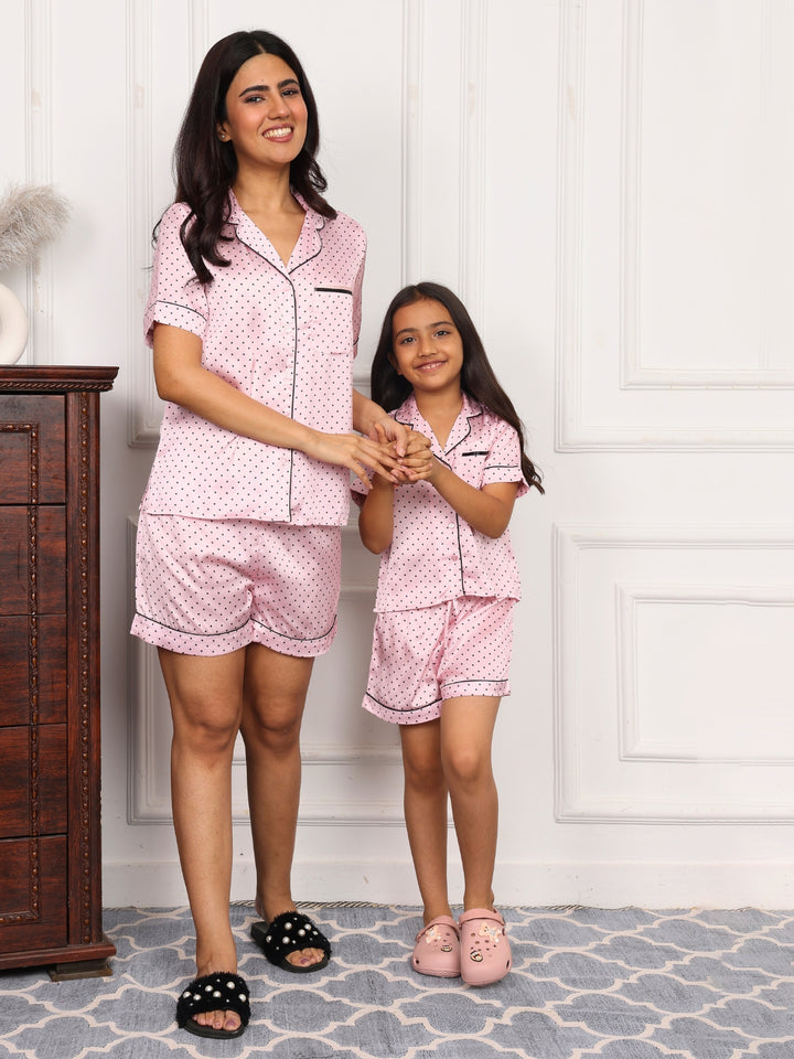 SWEET BLUSH  MOM AND ME COLLARD SHORT SET IN JAPAN SATIN