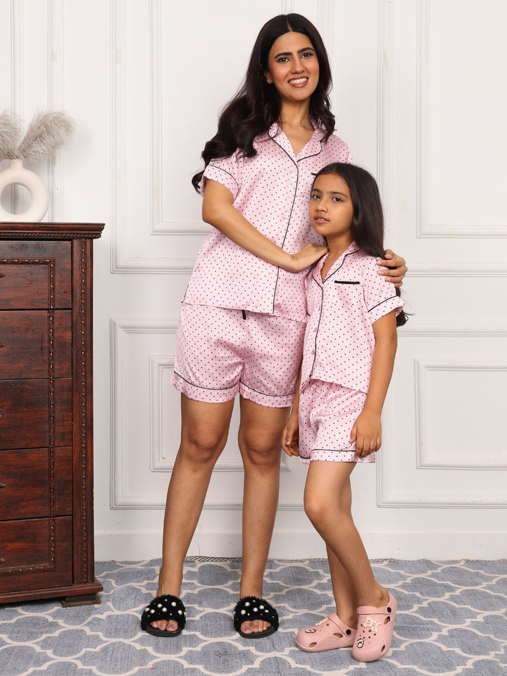SWEET BLUSH  MOM AND ME COLLARD SHORT SET IN JAPAN SATIN