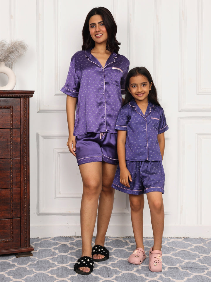 LAVENDER LOVE MOM AND ME COLLARD SHORT SET IN JAPAN SATIN