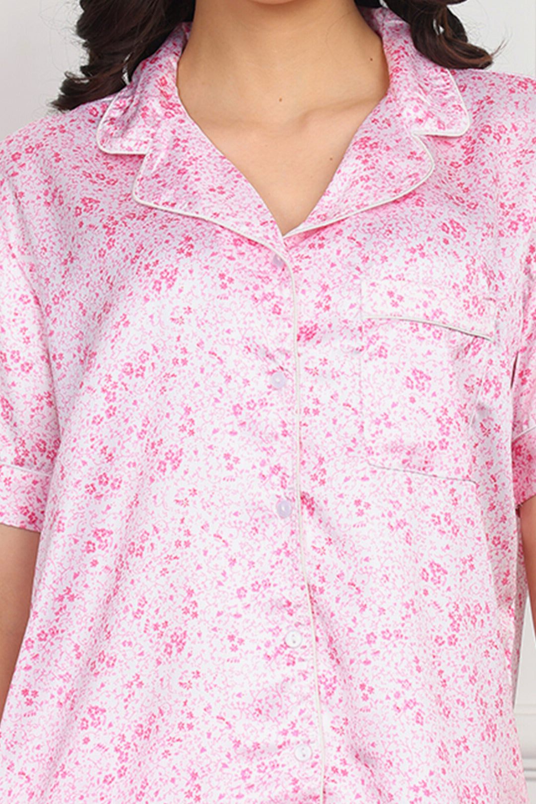 Floral Blush Button Down PJ Set in Japan Satin