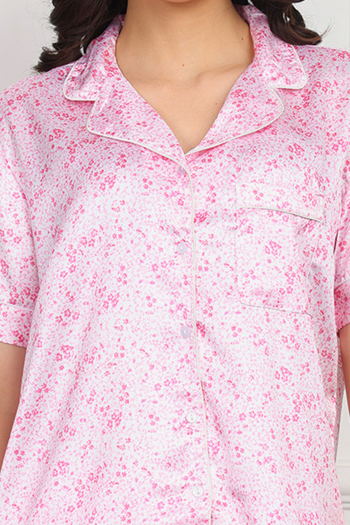 Floral Blush Button Down PJ Set in Japan Satin
