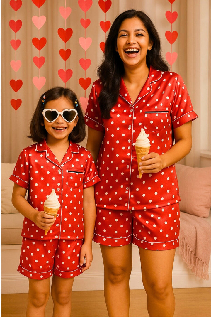 POPPY POLKA MOM AND ME COLLARD SHORT SET IN JAPAN SATIN