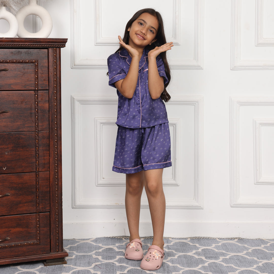 LAVENDER LOVE KIDS COLLARD SHORT SET IN JAPAN SATIN
