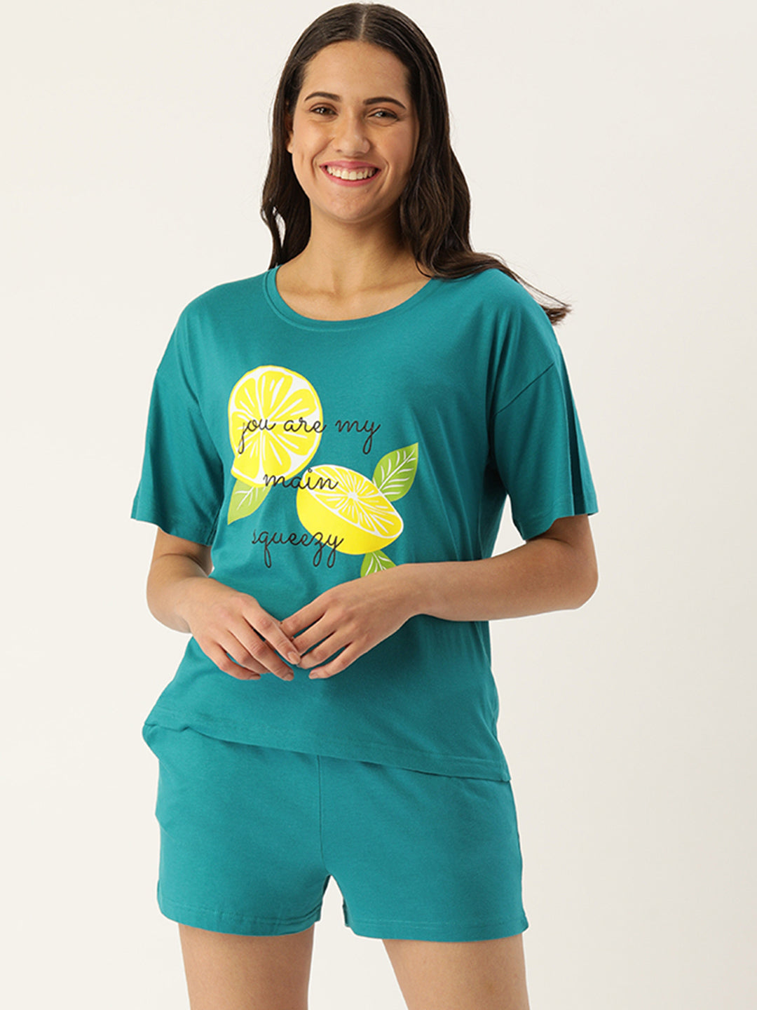 Lemon Squeezy Oversized Tee & shorts Coord Set - Sea Green