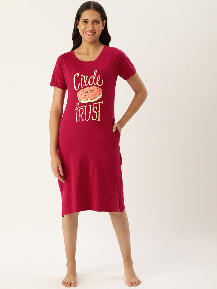 Donut Print Mid Length Nightdress in Red
