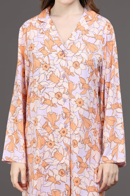 Elegant Floral Dress(Orange/Skin)