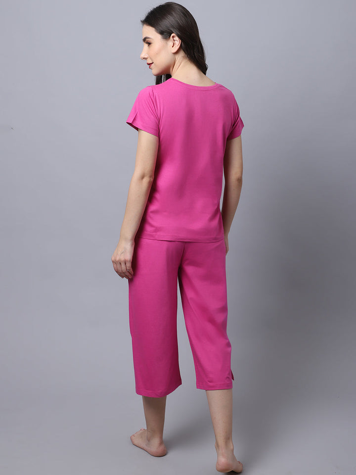Printed T-Shirt & Culottes Set - Raspberry Pink