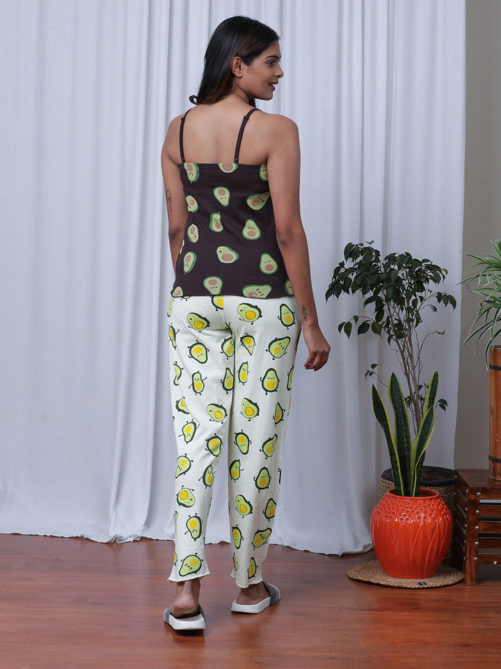 Avo-Cuddle Brown & Yellow Printed Pyjama set