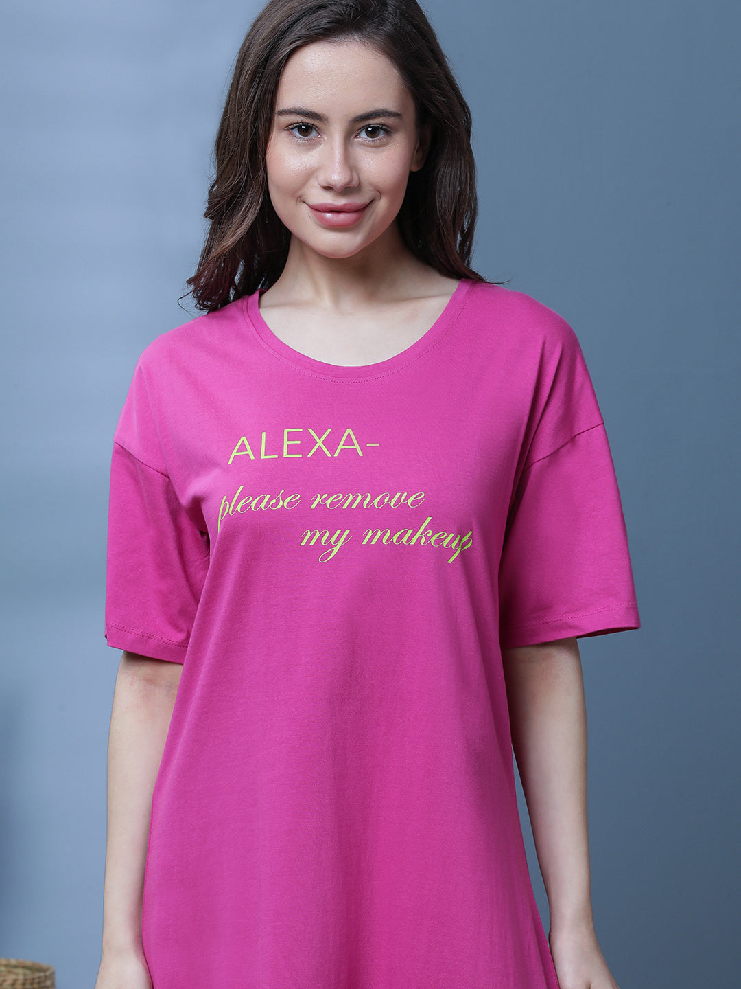 Alexa Oversized T-Shirt Nightdress - Raspberry Pink