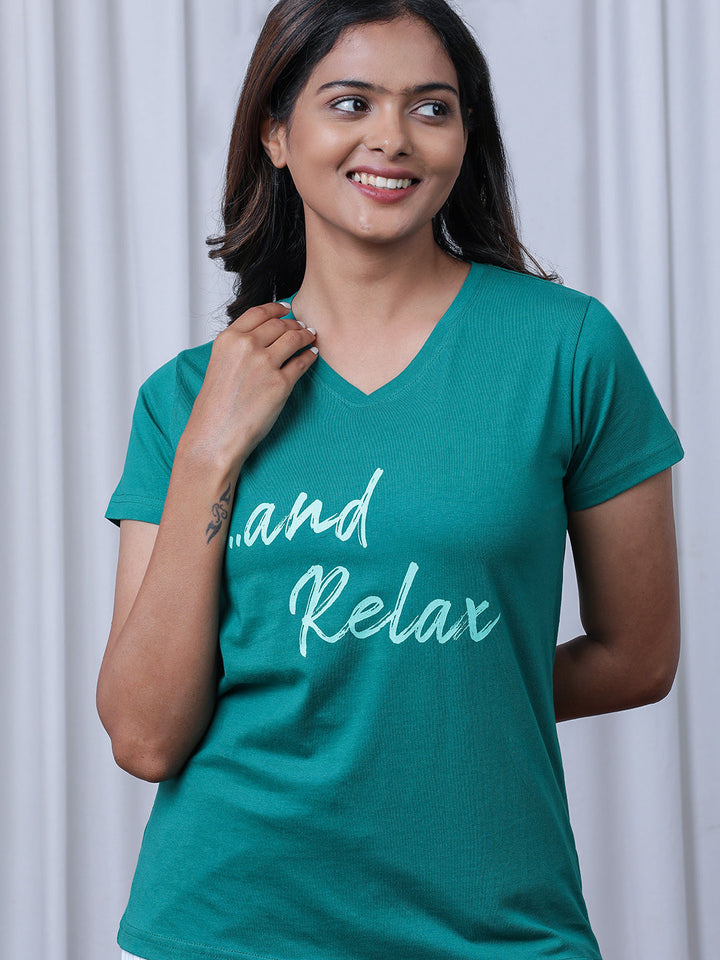 Relaxed Printed T-Shirt & Short Set in Alpine Green - 100% Cotton