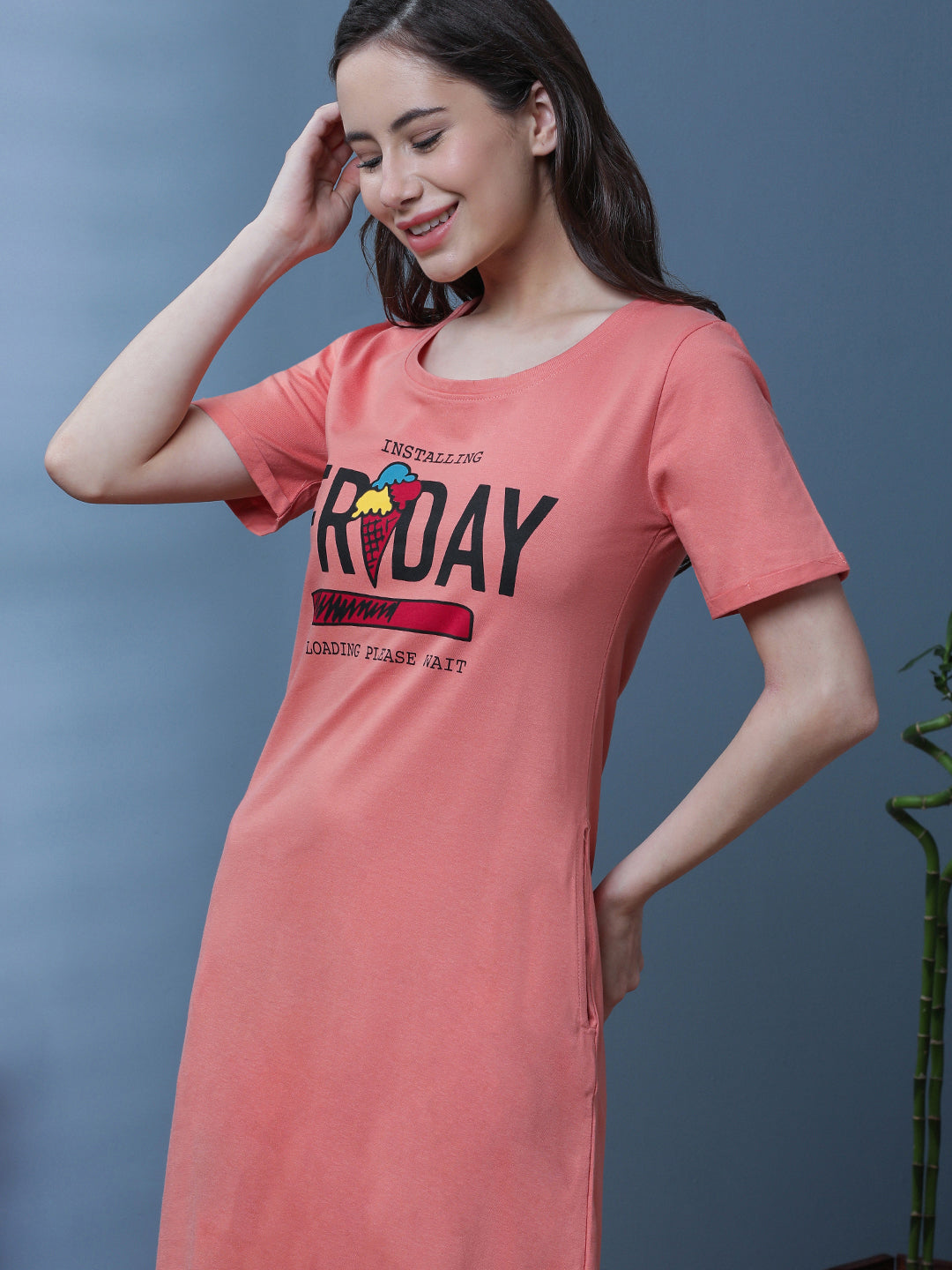 FRIDAY LOADING Mid Length Nightdress in Peach
