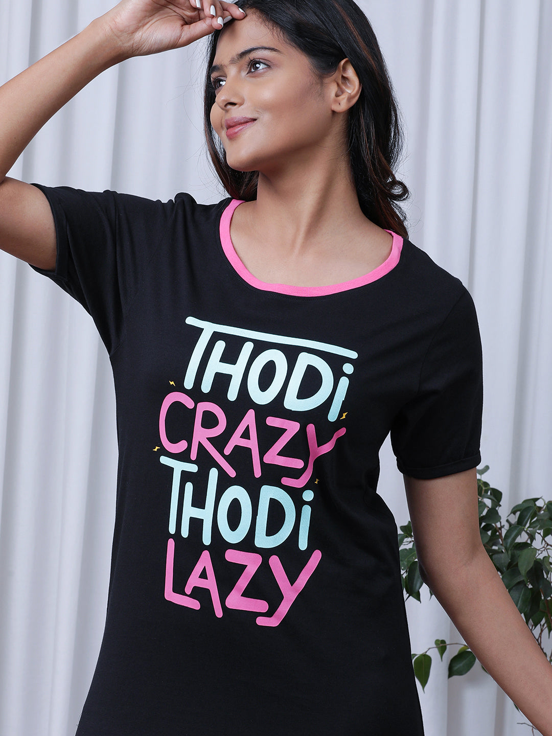 Crazy & Lazy Black Nightdress - 100% Cotton NEW