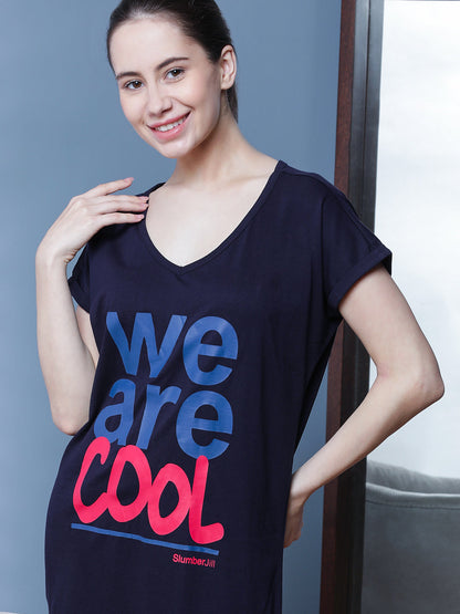 Loose Fit "We are Cool" Sleep Shirt - Colour Navy
