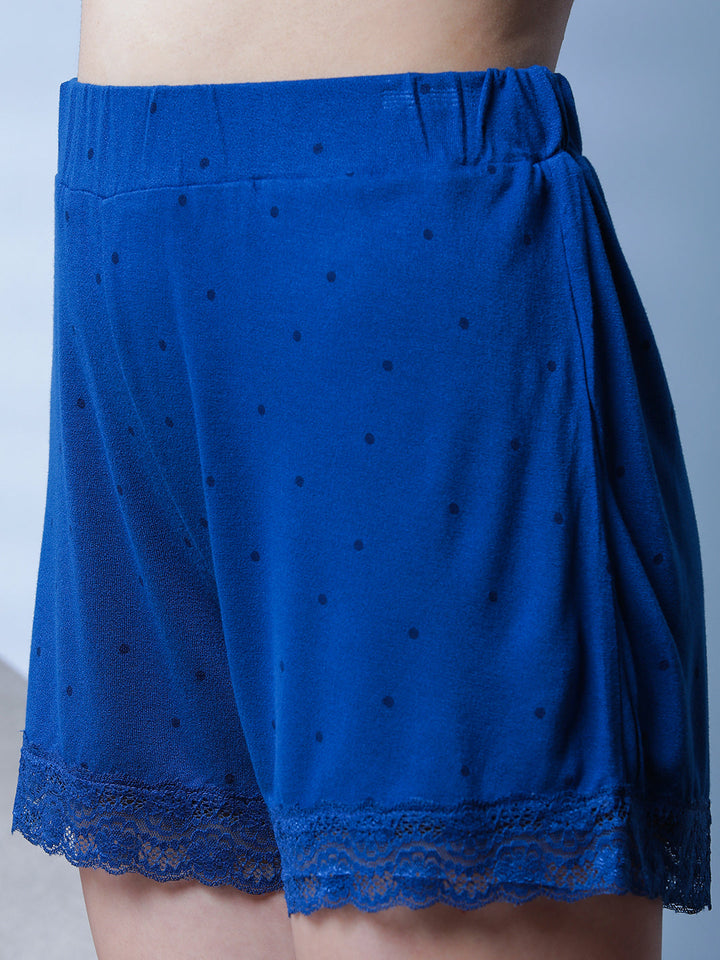 Butter Soft Blue Polka print Viscose & Lace Shorts set