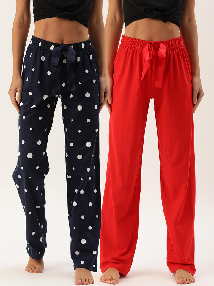 Pack of 2 Lounge Pants - AOP Navy + Solid Red