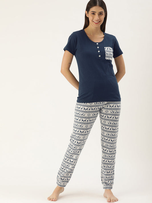Aztec Animal Blue melange Pyjama set-FS-122XXL