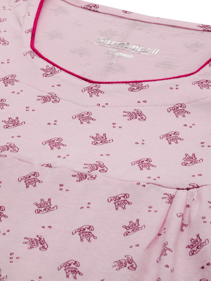Slumber Jill Baby Pink all over Print Nightdress with scrunchie