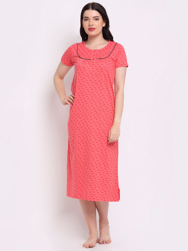 Slumber Jill Coral all over Print Nightdress with scrunchie