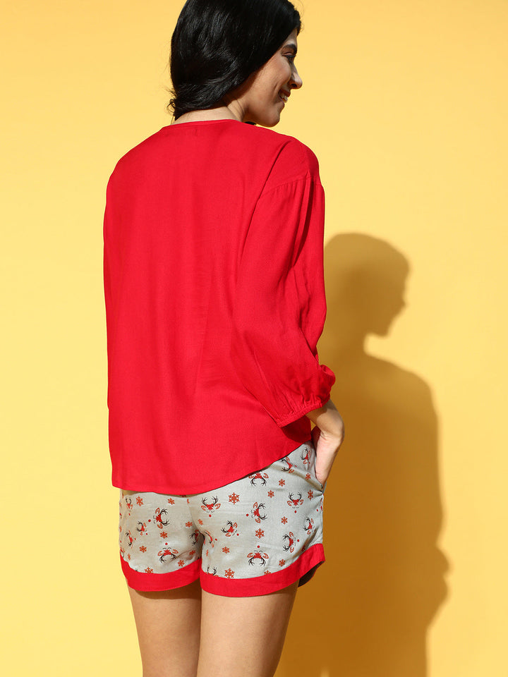 Slay all day Shorts set in Red & Grey - 100% Viscose