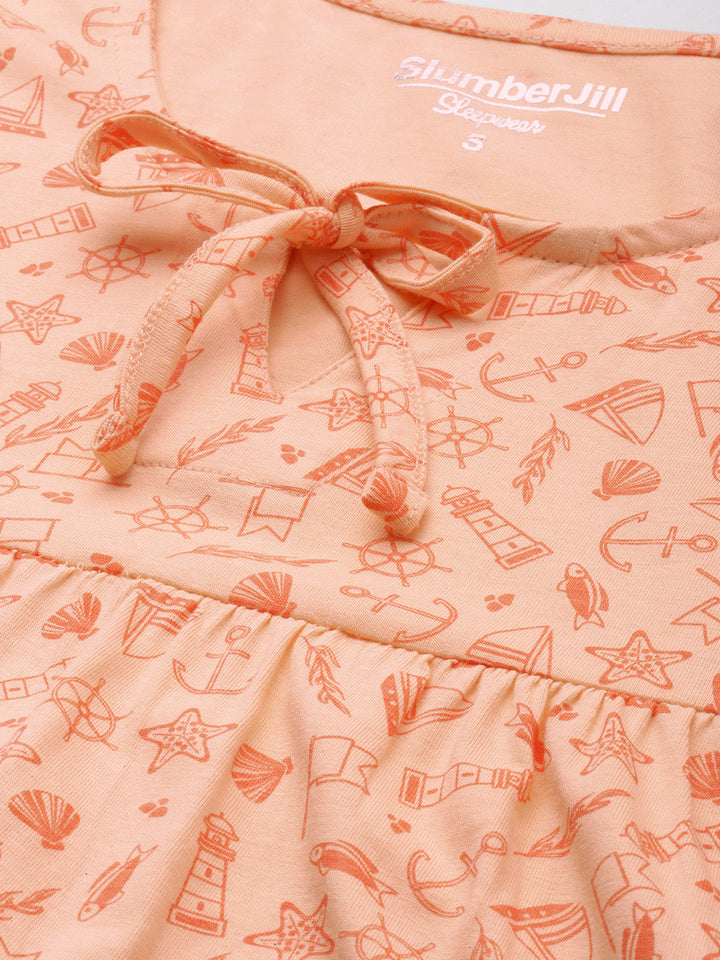 Nautical Printed Nightdress in Sunset Orange - 100% Cotton