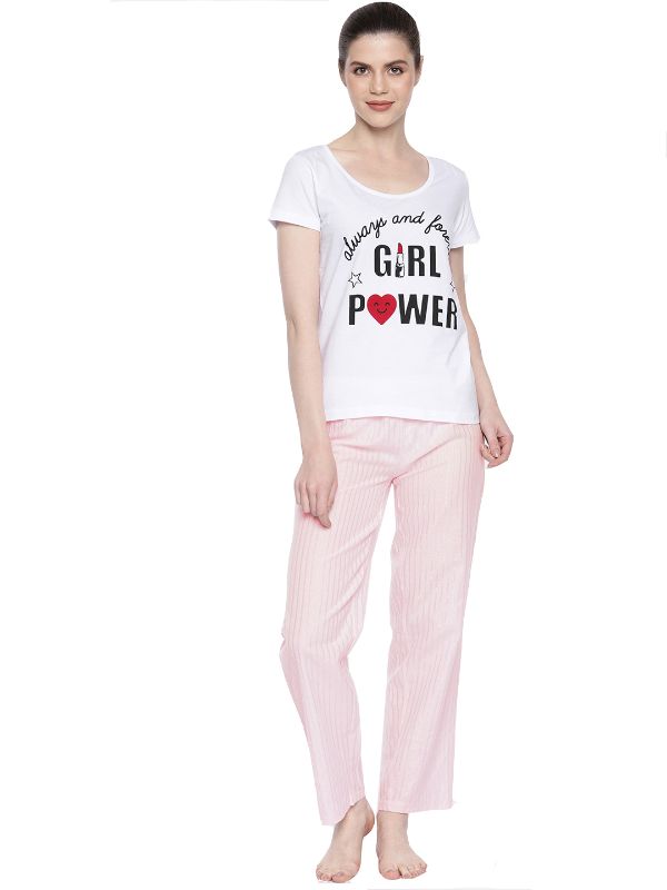 White and Pink Silver Stripes Girl Power Lounge Set