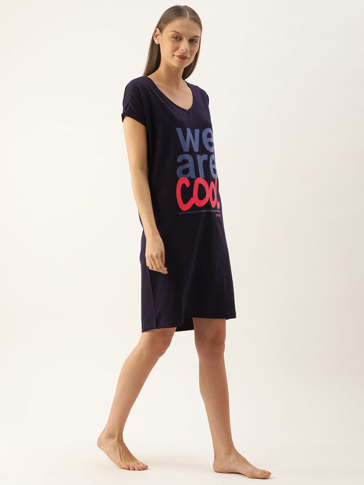 Loose Fit "We are Cool" Sleep Shirt - Colour Navy
