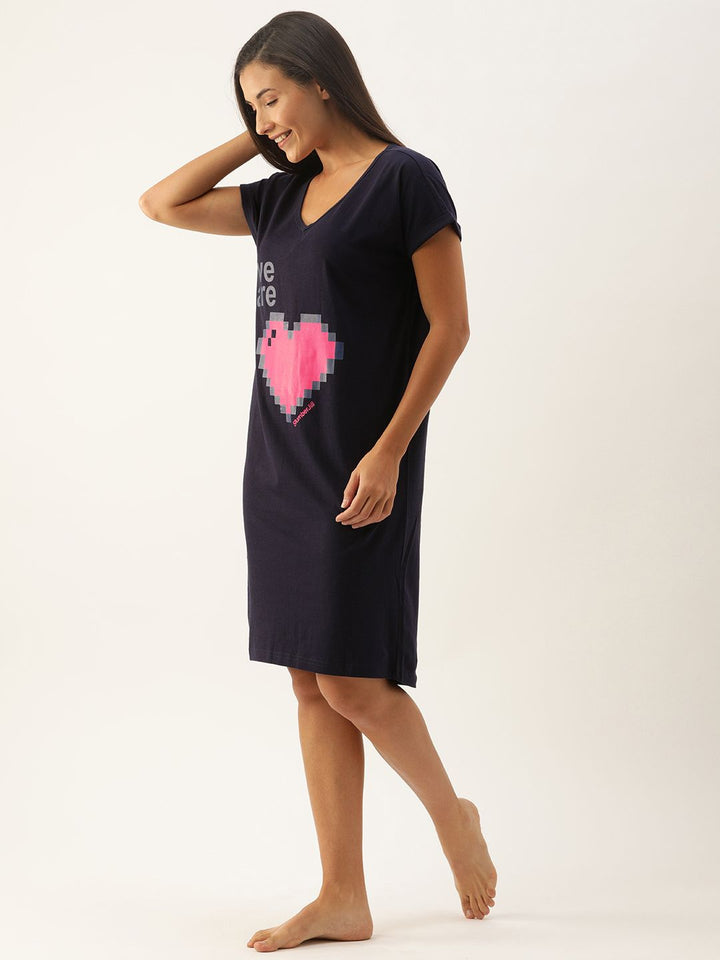 Loose Fit "We are Heart" Sleep Shirt - Colour Navy