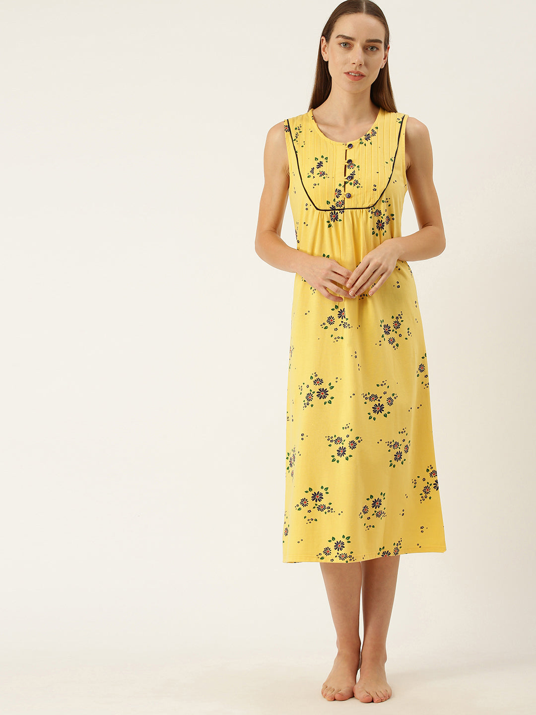Sunset gold Ditsy Floral Printed Sleeveless Nightdress