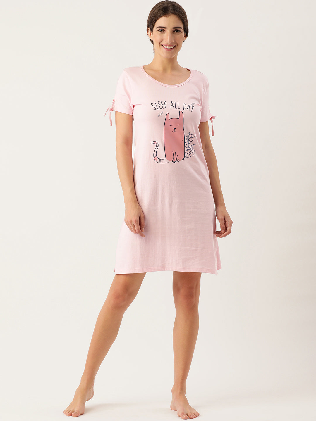 Pink Sleep All Day short nightdress with Scrunchie
