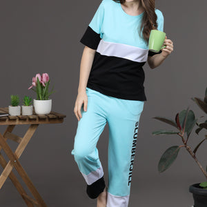 SLUMBER EVERYDAY AQUA CASCADE LOUNGE SET MADE OF COTTON